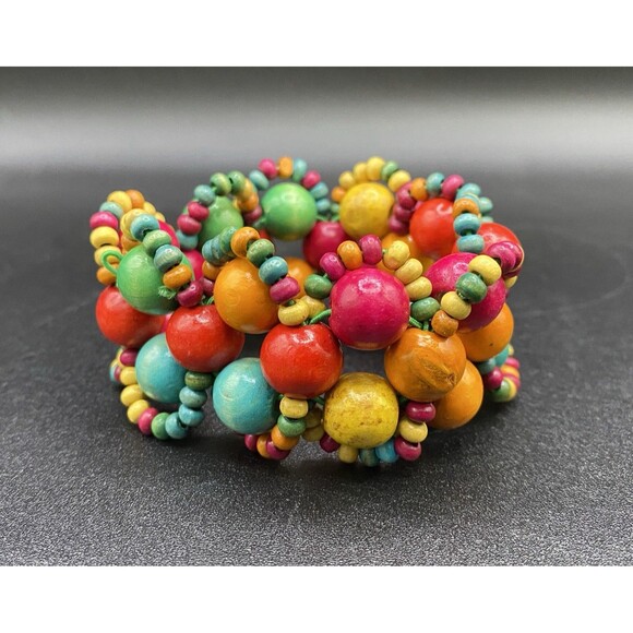 Unbranded Jewelry - Bright Colorful Multicolor Wood Bead Stretch Bracelet